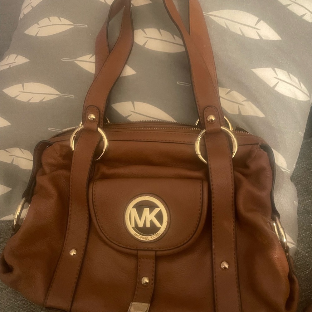 Michael Kors Brown Shoulder Bag with Gold Hardware